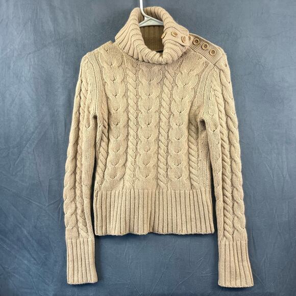 Banana Republic Sweater Angora Rabbit Hair / Lamb's Wool Cable Knit Turtleneck - Picture 1 of 12